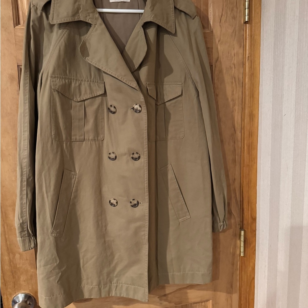 LOFT Khaki Double-Breasted Trench Coat